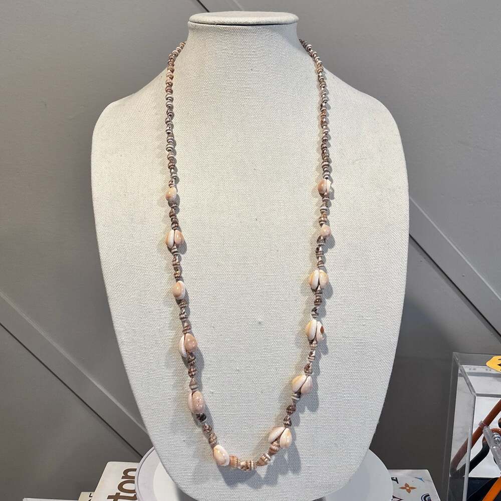 Vintage Hawaiian Long Cowrie Lei Shell Necklace Beach Boho Jewelry